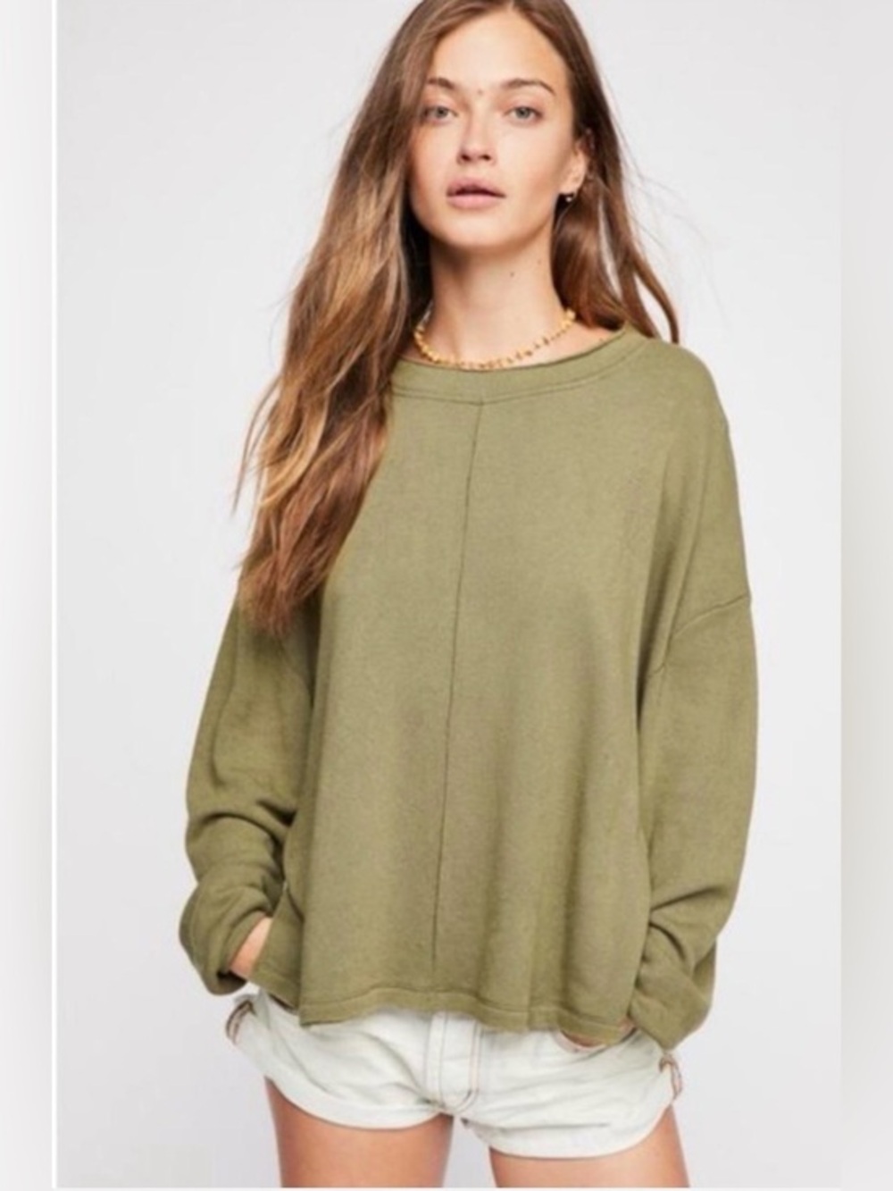 Free People Be Good Terry Dolman Sleeve Pullover Reed Green Sz XX-Small